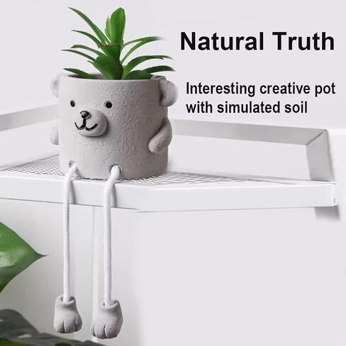 Artificial Succulents in Pots with Hanging Leg, Cute Fake Mini Faux Decor for Home, Office, and Shelf (Smiley Face Design) in Saudi Arabia