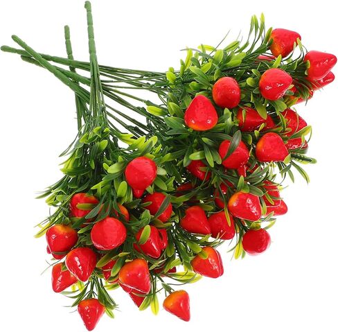 TOYANDONA Artificial Strawberry Bunch Bouquet: Fake Strawberry Branch 10.6 Decorative Strawberries Plants on Sterms for Home Table Decor & Centerpiece, DIY Flower Arrangement (3) in Saudi Arabia