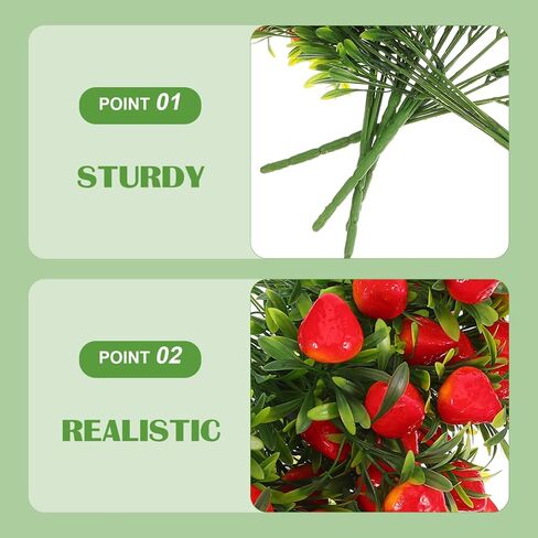 TOYANDONA Artificial Strawberry Bunch Bouquet: Fake Strawberry Branch 10.6 Decorative Strawberries Plants on Sterms for Home Table Decor & Centerpiece, DIY Flower Arrangement (3) in Saudi Arabia