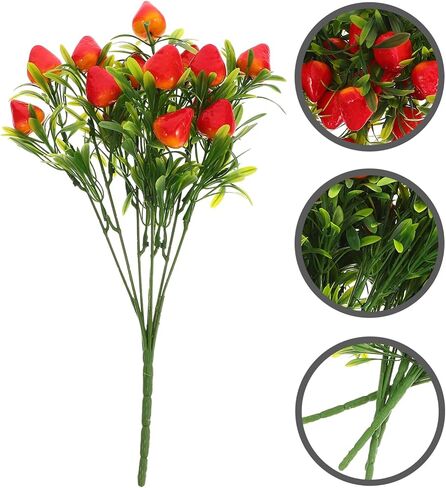 TOYANDONA Artificial Strawberry Bunch Bouquet: Fake Strawberry Branch 10.6 Decorative Strawberries Plants on Sterms for Home Table Decor & Centerpiece, DIY Flower Arrangement (3) in Saudi Arabia