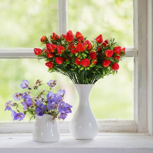 TOYANDONA Artificial Strawberry Bunch Bouquet: Fake Strawberry Branch 10.6 Decorative Strawberries Plants on Sterms for Home Table Decor & Centerpiece, DIY Flower Arrangement (3) in Saudi Arabia