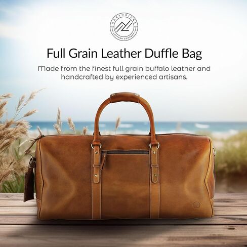 Premium Full-Grain Leather Duffle Bag for Men & Women | 20-Inch Handcrafted TSA Approved Carry-On Weekender Travel Bag with Multiple Pockets & Compartments by Northridge Leather (Antique Brown) in Saudi Arabia