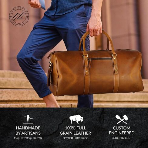 Premium Full-Grain Leather Duffle Bag for Men & Women | 20-Inch Handcrafted TSA Approved Carry-On Weekender Travel Bag with Multiple Pockets & Compartments by Northridge Leather (Antique Brown) in Saudi Arabia