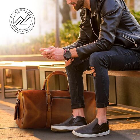 Premium Full-Grain Leather Duffle Bag for Men & Women | 20-Inch Handcrafted TSA Approved Carry-On Weekender Travel Bag with Multiple Pockets & Compartments by Northridge Leather (Antique Brown) in Saudi Arabia