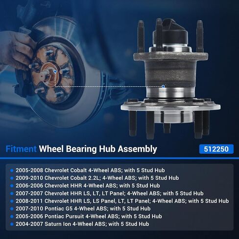 Autoround Pair 512250 Rear Wheel Hub and Bearing Assembly Fit for Chevy Cobalt 05-10, HHR 06-11/ Pontiac G5 07-10, Pursuit 05-06/ Saturn Ion 04-07 5 Lug w/ABS in Saudi Arabia