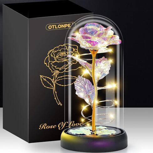 Otlonpe Glass Rose Flower, Birthday Gifts for Women Mom Wife Girlfriend Grandma Sister Teacher Friend, Flowers for Delivery Prime, Womens Gifts for Christmas Valentines Day Mothers Day Anniversary in Kuwait
