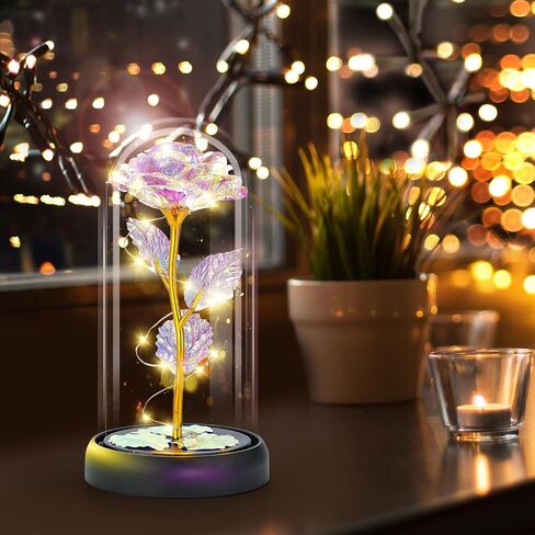Otlonpe Glass Rose Flower, Birthday Gifts for Women Mom Wife Girlfriend Grandma Sister Teacher Friend, Flowers for Delivery Prime, Womens Gifts for Christmas Valentines Day Mothers Day Anniversary in Kuwait