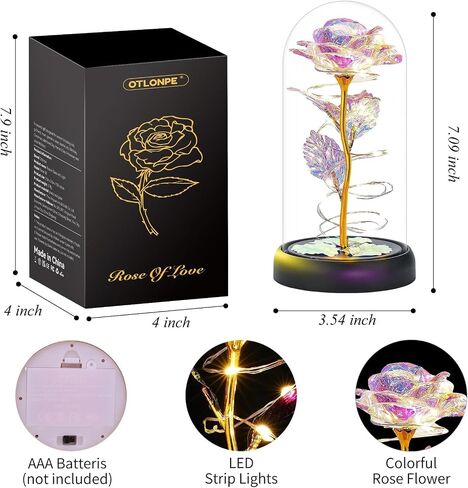 Otlonpe Glass Rose Flower, Birthday Gifts for Women Mom Wife Girlfriend Grandma Sister Teacher Friend, Flowers for Delivery Prime, Womens Gifts for Christmas Valentines Day Mothers Day Anniversary in Kuwait