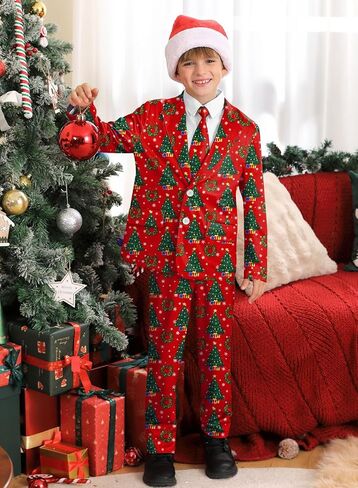 Christmas Boys Ugly 3 Piece Suits with Jacket, Pants & Tie 5-14 Years in Kuwait