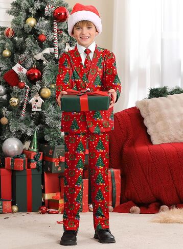 Christmas Boys Ugly 3 Piece Suits with Jacket, Pants & Tie 5-14 Years in Kuwait