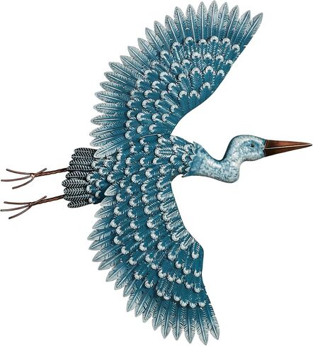Heron Journey Coastal Metal Wall Sculpture | Handpainted Bold Blue Hues with Bronze Accents | Beautiful Flying Heron Bird Wall Art with Intricate Layered Feathers | Indoor or Outdoor Year-Round Use in Kuwait