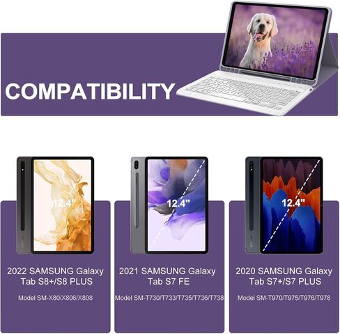 Samsung Galaxy S9 Plus Keyboard Case| Tab S9 Plus Case with 7 Color Backlit Keyboard| Smart Protective Cover with S Pen Holder for Galaxy Tab 12.4" S9 Plus 2023/S8 Plus 2022/S7 FE 2021/S7 in Saudi Arabia