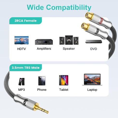 emk rca y splitter 10ft/3m- ثنائي الاتجاه 1 ذكر ل 2 من الذكور مضخم الصوت/كابل الصوت RCA Coxial [التدريع المزدوج] للمسرح المنزلي ، مستقبل AV ، مكبر للصوت- الفضة in Kuwait