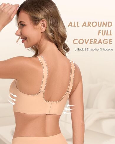 Comfortable Wirelss Seamless Padded Push Up Support Bra No Underwire Scalloped Neck Full Coverage Back Smoothing Bra in Saudi Arabia