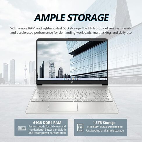 HP 15.6 Laptop Touchscreen Computer, FHD 15 Inch Laptop Touch Screen, Intel Core i7 Lifetime Microsoft Office Included, 64GB RAM 2TB SSD, Thin Light Notebook PC|Windows 11|10 Key Number Pad|HDMI|USB-C in Saudi Arabia
