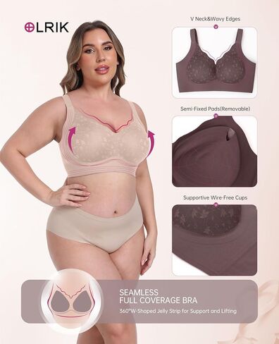 Olrik Plus Size التغطية الكاملة حمالات الصدر مبطنة برفق الراحة اللاسلكية الداعمة الداعمة اليومية bralettes للنساء (L-4XL) in Kuwait