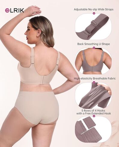 Olrik Plus Size التغطية الكاملة حمالات الصدر مبطنة برفق الراحة اللاسلكية الداعمة الداعمة اليومية bralettes للنساء (L-4XL) in Kuwait