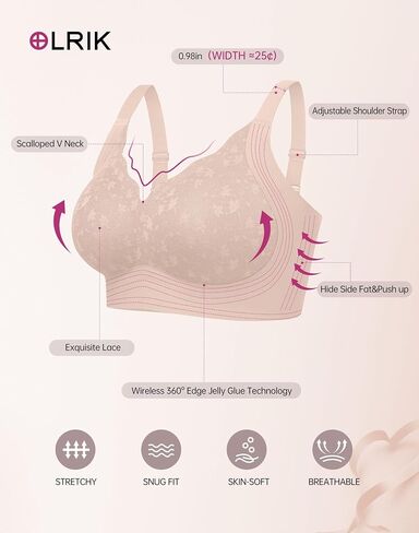 Olrik Plus Size التغطية الكاملة حمالات الصدر مبطنة برفق الراحة اللاسلكية الداعمة الداعمة اليومية bralettes للنساء (L-4XL) in Kuwait