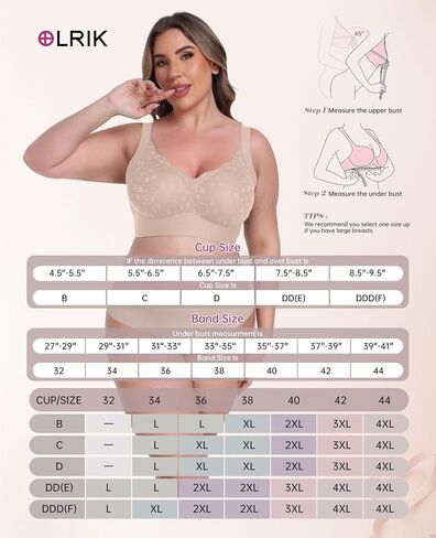 Olrik Plus Size التغطية الكاملة حمالات الصدر مبطنة برفق الراحة اللاسلكية الداعمة الداعمة اليومية bralettes للنساء (L-4XL) in Kuwait