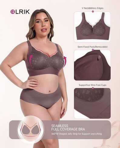 Olrik Plus Size التغطية الكاملة حمالات الصدر مبطنة برفق الراحة اللاسلكية الداعمة الداعمة اليومية bralettes للنساء (L-4XL) in Kuwait