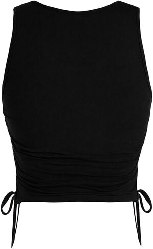 SHENHE Women's Summer Ruched Sleeveless Hands Print Crewneck Drawstring Tank Crop Tops in Saudi Arabia