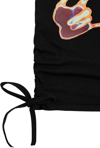 SHENHE Women's Summer Ruched Sleeveless Hands Print Crewneck Drawstring Tank Crop Tops in Saudi Arabia
