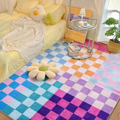 Multicolored Checkerboard Bathroom Rug 2x3 Small Area Rugs Non Slip, Ultra Thin Washable Entryway Rug Indoor Doormat, Boho Aesthetic Retro Throw Rugs for Kitchen Bedroom Laundry in Saudi Arabia