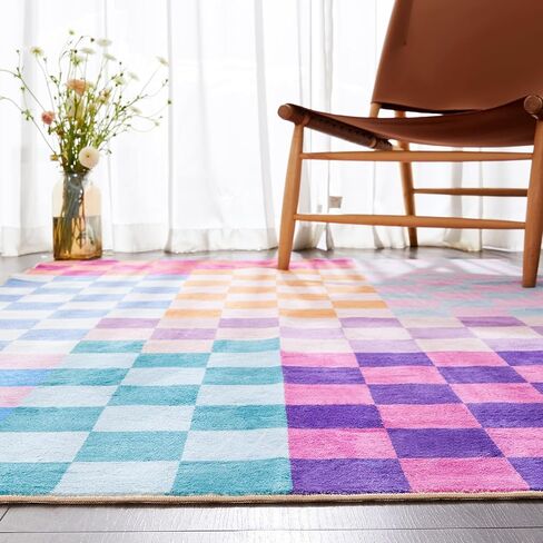 Multicolored Checkerboard Bathroom Rug 2x3 Small Area Rugs Non Slip, Ultra Thin Washable Entryway Rug Indoor Doormat, Boho Aesthetic Retro Throw Rugs for Kitchen Bedroom Laundry in Saudi Arabia
