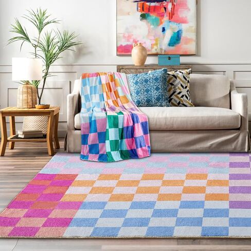 Multicolored Checkerboard Bathroom Rug 2x3 Small Area Rugs Non Slip, Ultra Thin Washable Entryway Rug Indoor Doormat, Boho Aesthetic Retro Throw Rugs for Kitchen Bedroom Laundry in Saudi Arabia