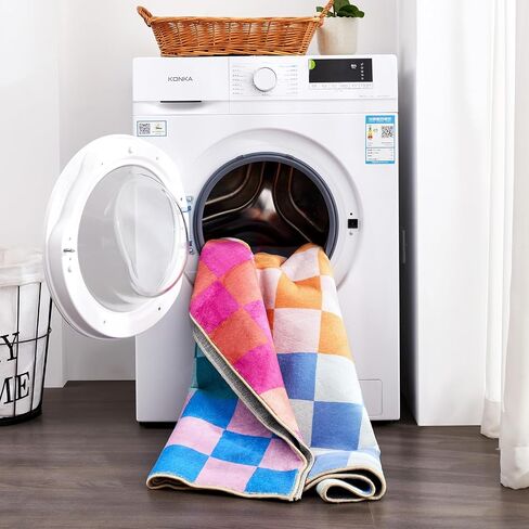 Multicolored Checkerboard Bathroom Rug 2x3 Small Area Rugs Non Slip, Ultra Thin Washable Entryway Rug Indoor Doormat, Boho Aesthetic Retro Throw Rugs for Kitchen Bedroom Laundry in Saudi Arabia