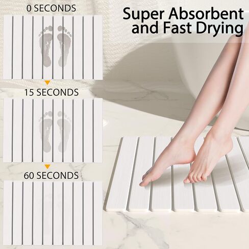 Foldable Stone Bath Mat 60x39cm | Quick-Dry Diatomaceous Earth Bath Rug with PVC Anti-Slip Base | Bathroom, Kitchen, Pet-Friendly Water Absorbent Mat in Kuwait
