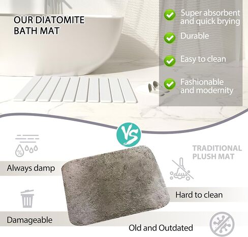 Foldable Stone Bath Mat 60x39cm | Quick-Dry Diatomaceous Earth Bath Rug with PVC Anti-Slip Base | Bathroom, Kitchen, Pet-Friendly Water Absorbent Mat in Kuwait