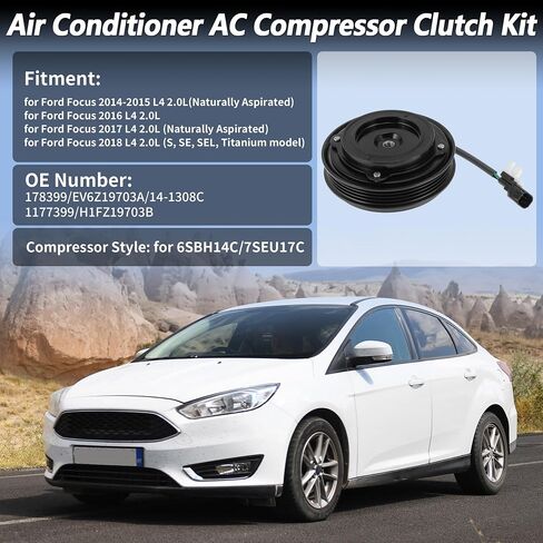 Air Conditioner AC Compressor Clutch Kit for Ford Focus 2014-2018 2.0L L4 AC Compressor Clutch for 6SBH14C/7SEU17C Clutch Pulley W/Bearing No.H1FZ19703B/14-1308C/178399 in Saudi Arabia