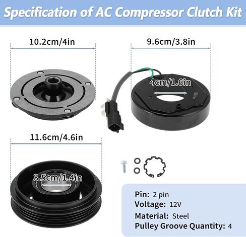 Air Conditioner AC Compressor Clutch Kit for Ford Focus 2014-2018 2.0L L4 AC Compressor Clutch for 6SBH14C/7SEU17C Clutch Pulley W/Bearing No.H1FZ19703B/14-1308C/178399 in Saudi Arabia