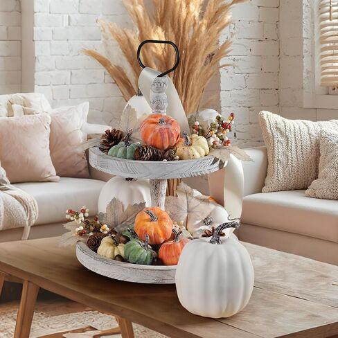 Artmag 25 PCS Pumpkin Decor Set, Artificial Pumpkins Fall Decor for Halloween Thanksgiving Decorations with Acorns, Pinecones, Berries, Maple Leaves for Home Table in Kuwait