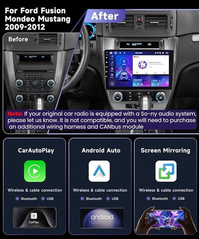 8 Core 6+128G Car Radio for Ford Fusion Mondeo Mustang 2009-2012 with 10.1" 1280 * 720P IPS Touchscreen Wireless CarPlay Android Auto MirrorLink Bluetooth5.0 GPS WiFi/4G DSP/46EQ SWC Backup Camera in Kuwait