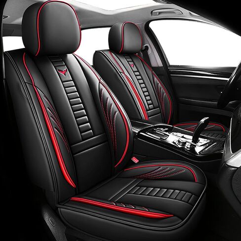 Car Seat Cover for Chevy Chevrolet Silverado 1500 2500HD 3500HD,2 Seats Nappa Leather Car Seat Protector Waterproof Anti-Slip Seat Covers,Easy to Install Car Seat Cushion(Black & Red Line) in Saudi Arabia