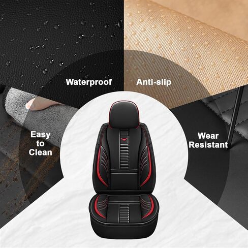 Car Seat Cover for Chevy Chevrolet Silverado 1500 2500HD 3500HD,2 Seats Nappa Leather Car Seat Protector Waterproof Anti-Slip Seat Covers,Easy to Install Car Seat Cushion(Black & Red Line) in Saudi Arabia