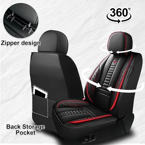 Car Seat Cover for Chevy Chevrolet Silverado 1500 2500HD 3500HD,2 Seats Nappa Leather Car Seat Protector Waterproof Anti-Slip Seat Covers,Easy to Install Car Seat Cushion(Black & Red Line) in Saudi Arabia