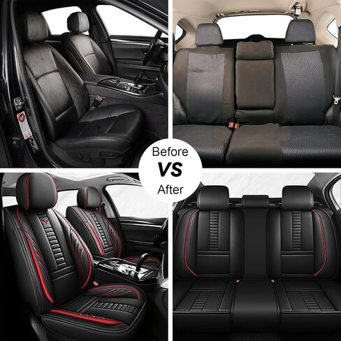Car Seat Cover for Chevy Chevrolet Silverado 1500 2500HD 3500HD,2 Seats Nappa Leather Car Seat Protector Waterproof Anti-Slip Seat Covers,Easy to Install Car Seat Cushion(Black & Red Line) in Saudi Arabia
