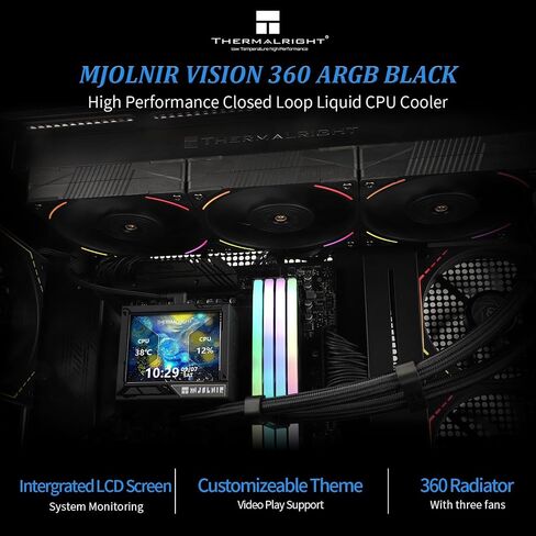 Mjolnir Vision 360 Argb White Cpu Water Cooler ، 3 PWM Fans System Water Water مع 2000PRM ، لـ AM4/AM5 و Intel LGA1851/1700 ، شاشة LCD القابلة للفصل المغناطيسية بدقة 320 * 240 in Kuwait
