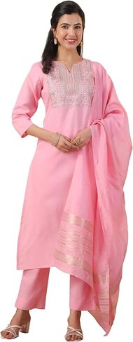 Janasya Indian Women's Kurta Kurti Set for Women Cotton Straight Dark Green Yoke Embroidery Calf Length Kurta Kurti Set in Kuwait