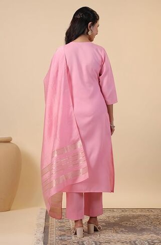 Janasya Indian Women's Kurta Kurti Set for Women Cotton Straight Dark Green Yoke Embroidery Calf Length Kurta Kurti Set in Kuwait