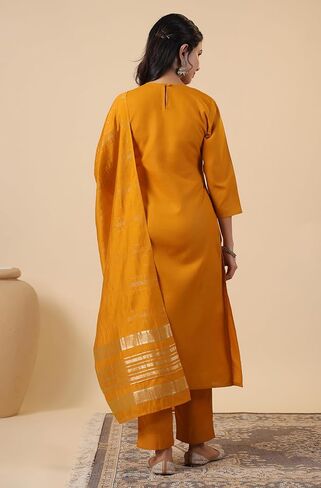 Janasya Indian Women's Kurta Kurti Set for Women Cotton Straight Dark Green Yoke Embroidery Calf Length Kurta Kurti Set in Kuwait