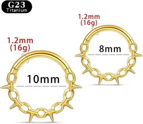 1pc Titanium Nose Rings Hoop 16G Multi-pointed Nose Ring Diameter 8mm/10mm Cartilage Helix Daith Rook Earring Hinged ASTM F136 Septum rings Segment Ring Clicker Piercing Silver-Gold-Black in Kuwait