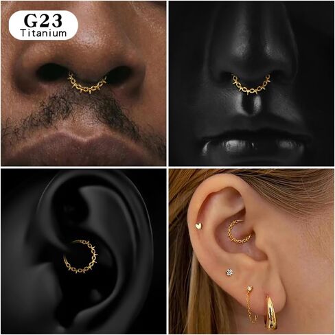 1pc Titanium Nose Rings Hoop 16G Multi-pointed Nose Ring Diameter 8mm/10mm Cartilage Helix Daith Rook Earring Hinged ASTM F136 Septum rings Segment Ring Clicker Piercing Silver-Gold-Black in Kuwait