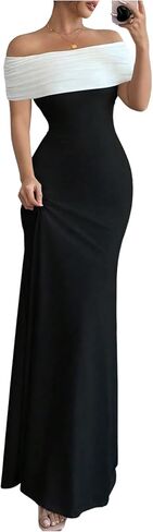 Soly Hux Women's Off the Counder Coll Block Bodycon Fishtail Long Maxi Dress Party Cocktail in Saudi Arabia