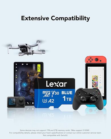 بطاقة Lexar Blue 1TB MicroSDXC UHS-I مع محول ، يصل إلى 160 ميجابايت/ثانية ، C10 ، U3 ، A2 ، V30 ، HD Full ، 4K UHD ، بطاقة ذاكرة عالية السرعة TF عالية السرعة in Kuwait
