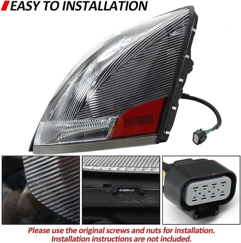 Headlight Assembly Compatible with 2004-2018 Volvo VNL VNM 2004-2015 Volvo VN Halogen, Headlamps Head Light Lamp W/Bulbs Housing Pair (Black/right side) in Saudi Arabia