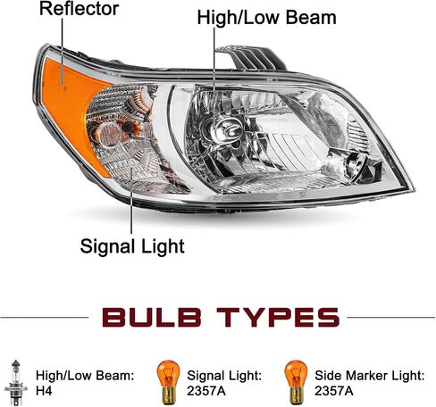 JSBOYAT Headlight Assembly Fits for 2009-2011 Chevy Aveo5 4-Door Hatchback Halogen Style Chrome Housing Pair OE Style Aveo 5 Factory w/Bulbs Driver Left + Passenger Right Side in Saudi Arabia